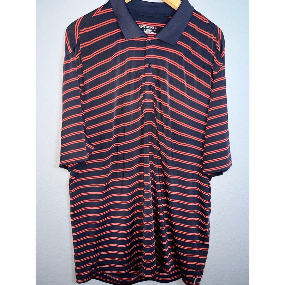 UNTUCKit Striped Polo Mens XL Shirt Navy Blue Orange Performance Stretch Golf